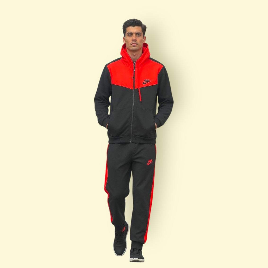 Nike tracksuit black and orange unisex hoodie and pants set