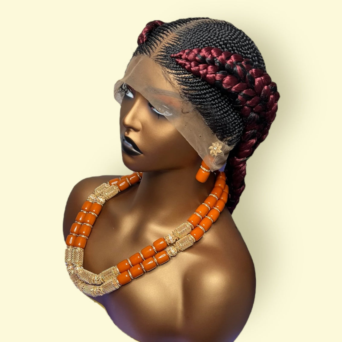 Long black red Braided Wig