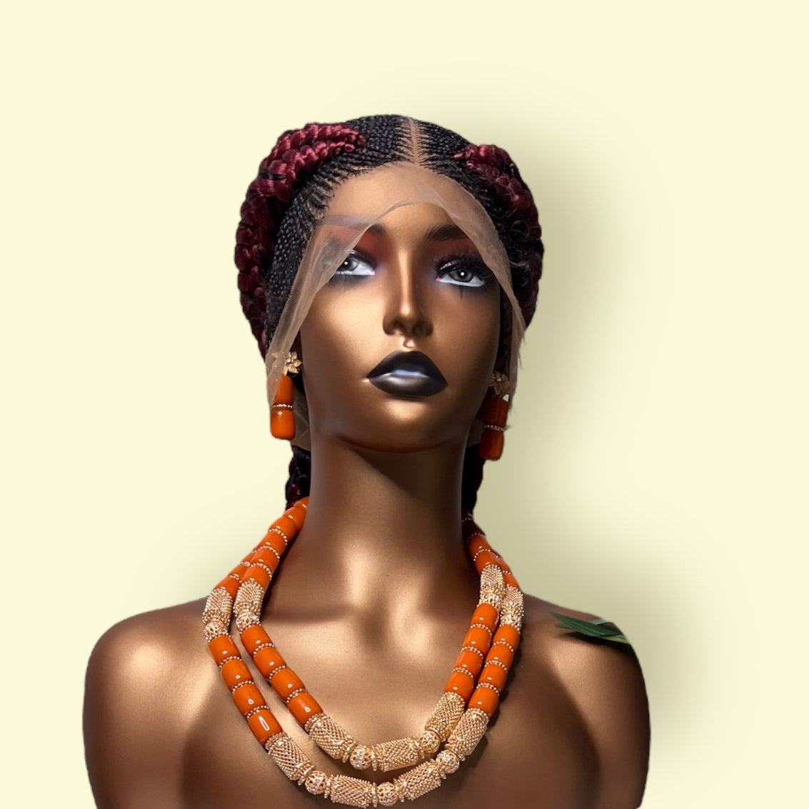 Long black red Braided Wig
