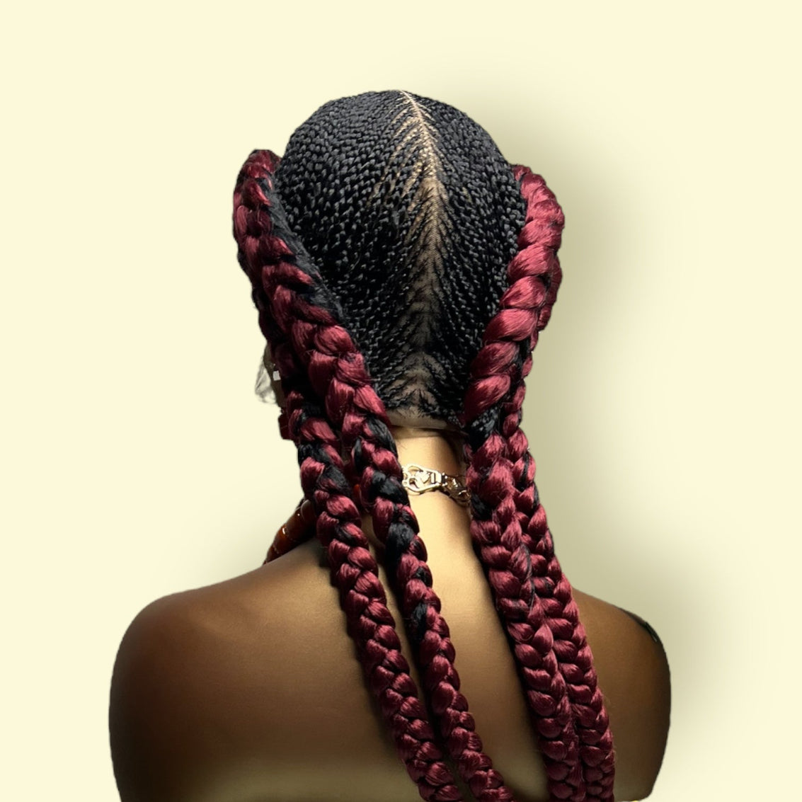 Long black red Braided Wig