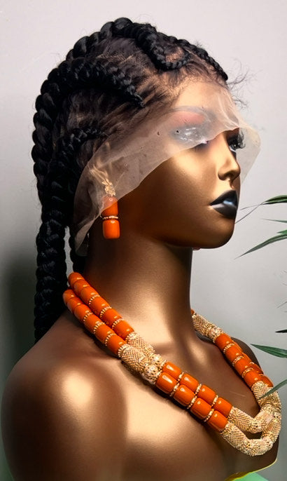 Full lace frontal cornrow braided wig, perruque for black women