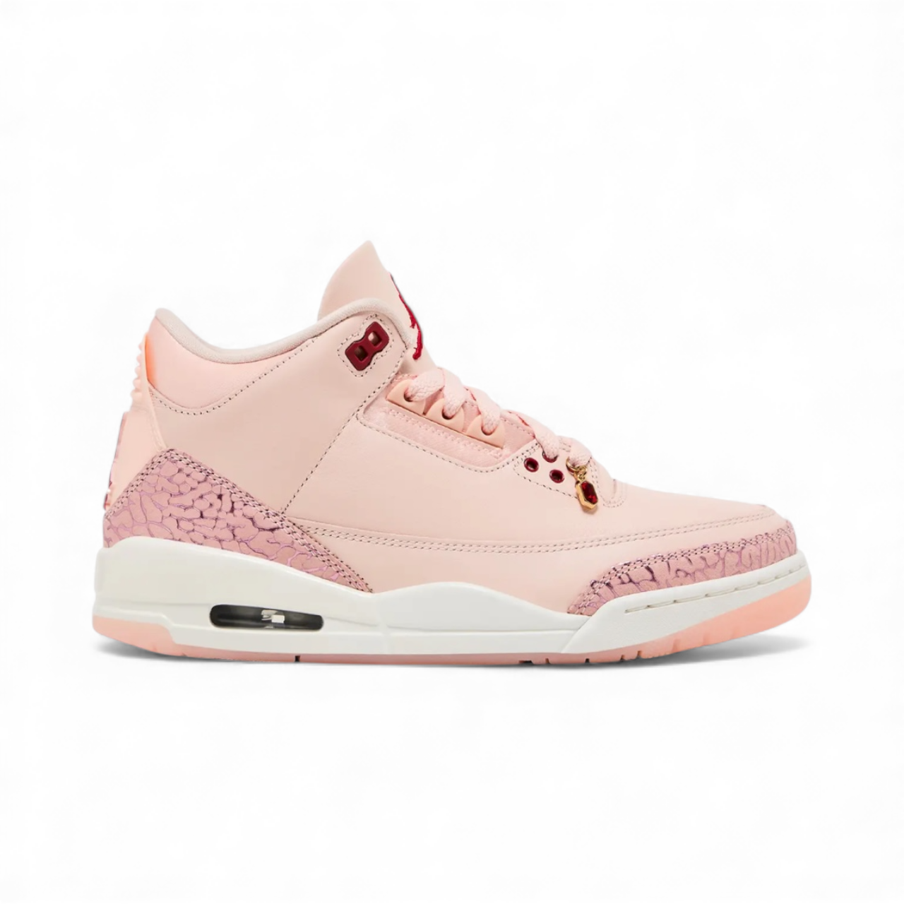 Jordan 3 Retro Valentine's Day edition pink sneakers with elephant print details and white sole