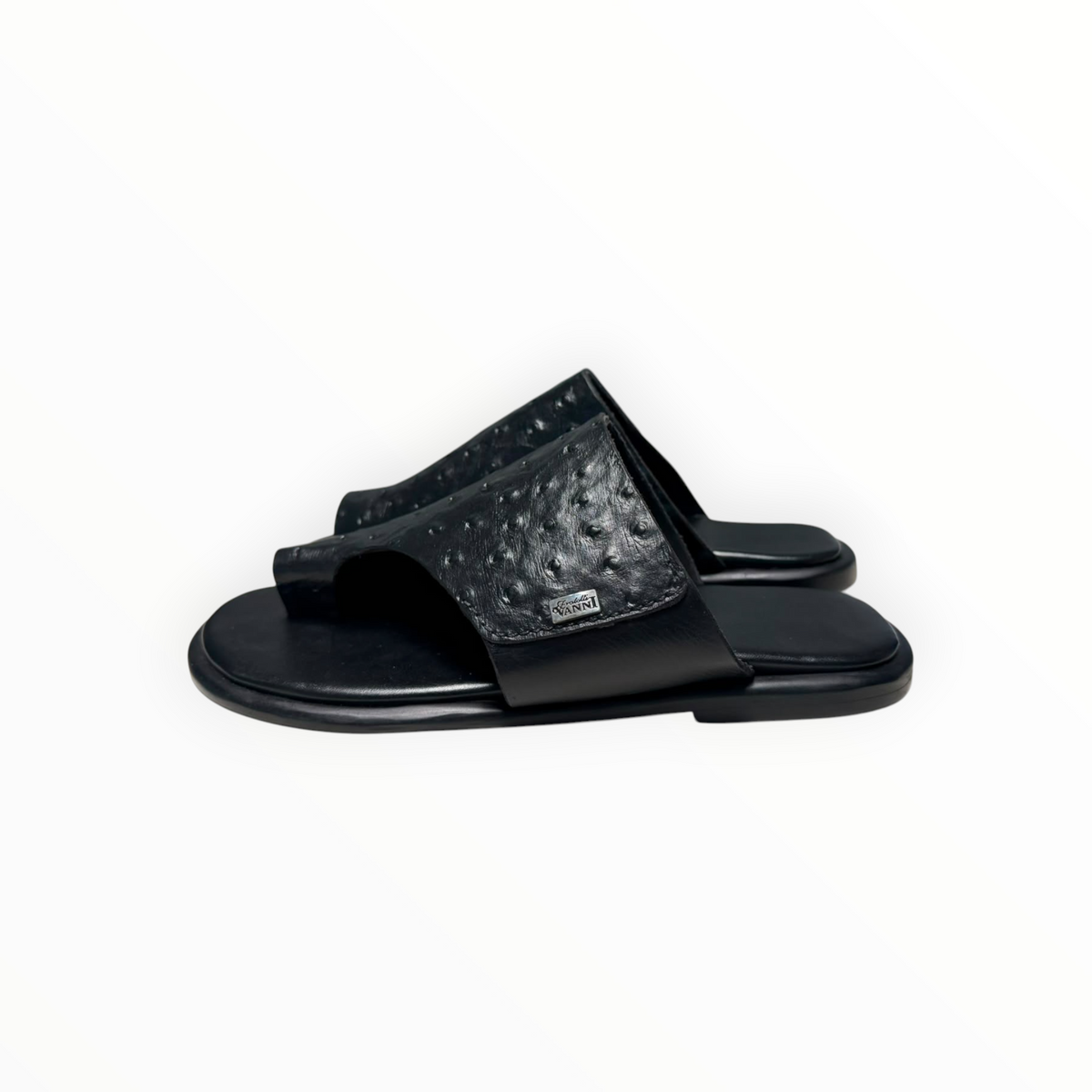Romzy Noir Ostrich-Embossed leather Sandals