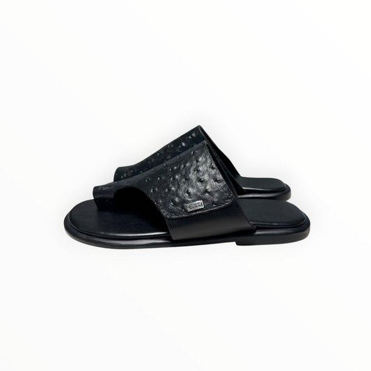 Romzy Noir Ostrich-Embossed leather Sandals