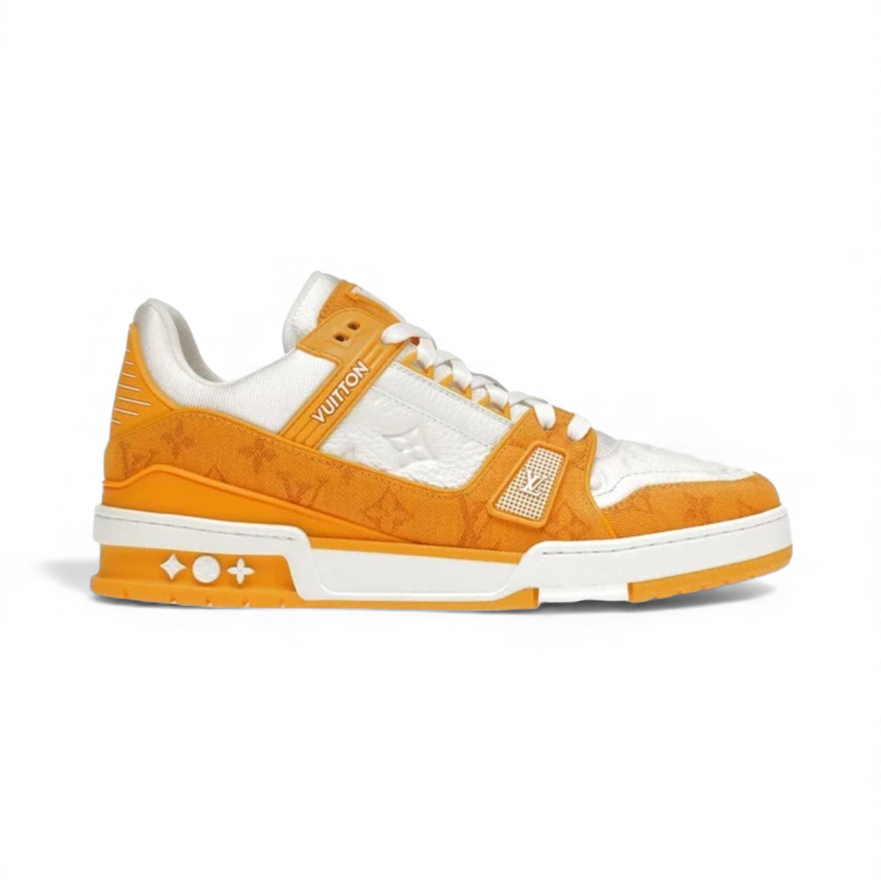 Louis Vuitton LV trainer sneaker in yellow monogram denim with low-profile silhouette and white accents