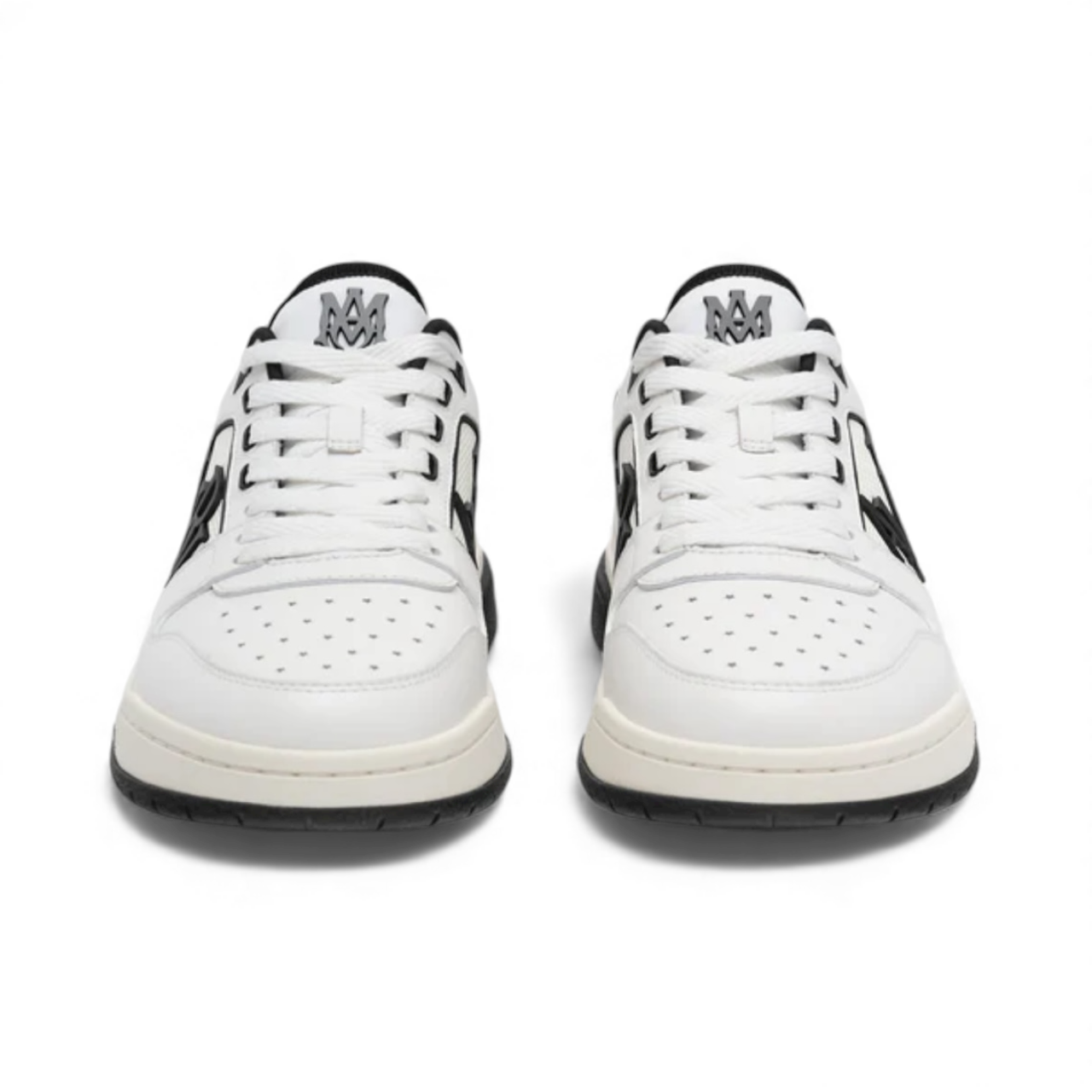 AMIRI Classic Low white black sneakers front view with minimalist design and premium craftsmanship