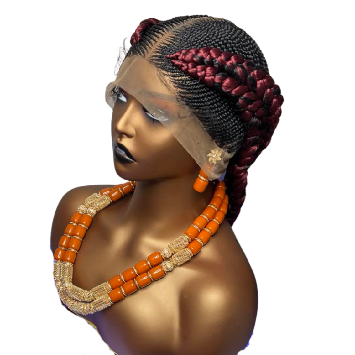 Long black red  Braided Wig