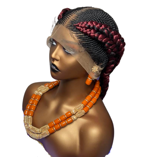 Long black red  Braided Wig