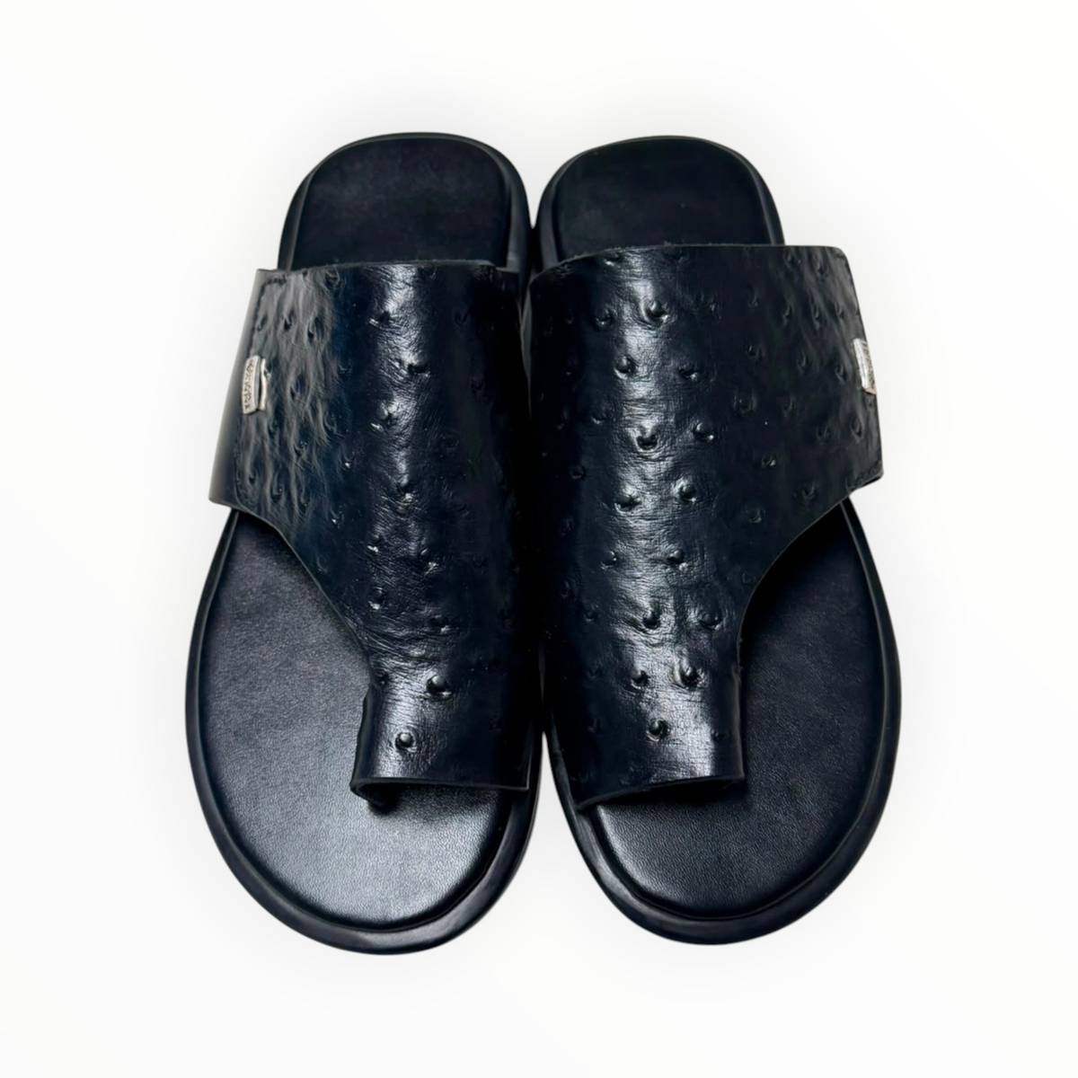 Romzy Noir Ostrich-Embossed leather Sandals