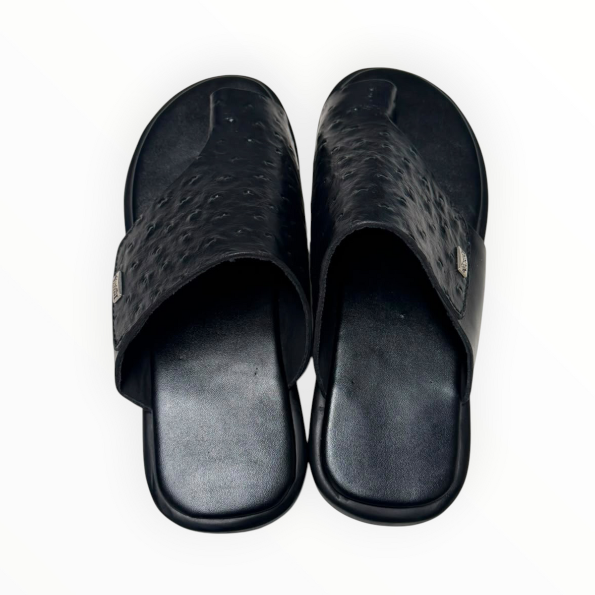Romzy Noir Ostrich-Embossed leather Sandals