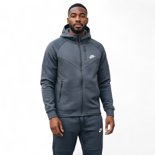 Nike tech fleece men's tracksuit in dark gray with hooded jacket and matching pants